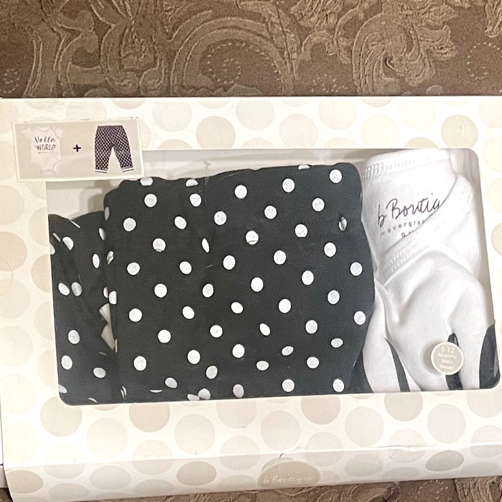 B. Boutique by Evergreen 2 piece black and white set (9-12 mo.)